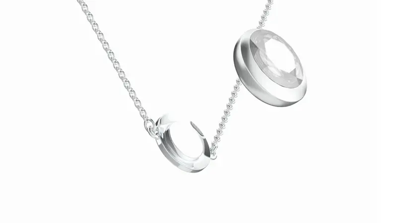 Official oolyra concept rendering of the crystal core and its metal pendant housing.
